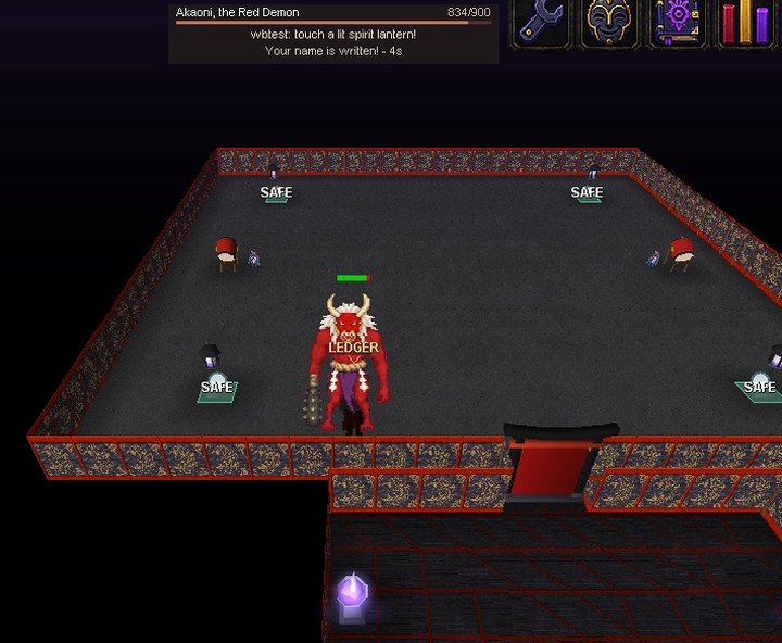 The Shinigami's Ledger names a player while all four lanterns show safe