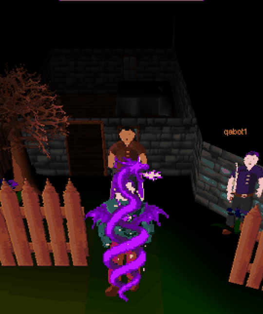 A purple dragon rearing over a player as they arrive