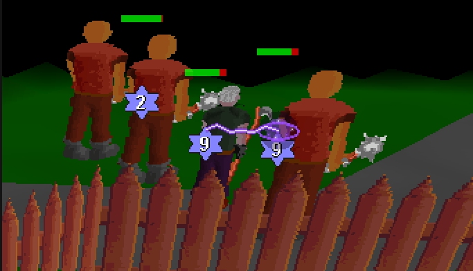 A Void Rupture arc jumping from the struck monster to two neighbours, with hits of 9, 9 and 2