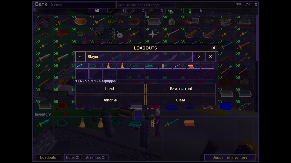 The bank with a saved, named loadout