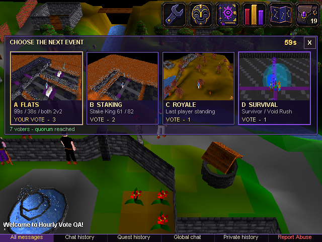 The four hourly voting groups, with the vitals HUD hidden