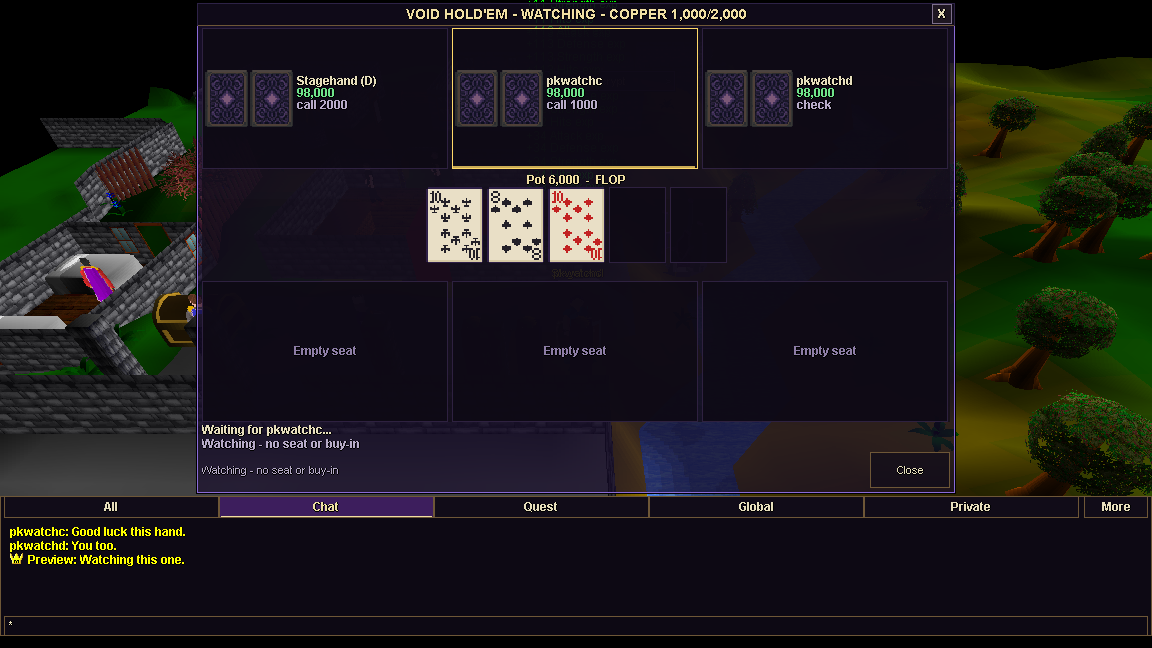 Watching a real public Poker hand with private cards concealed and chat visible