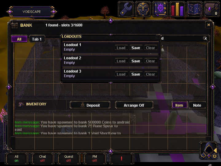 Bank loadouts screen.