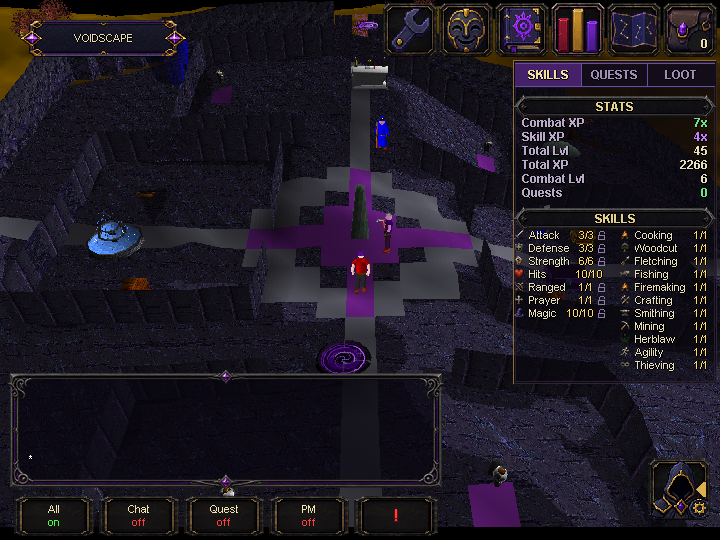 Combat XP and skills panel in the current Voidscape client.