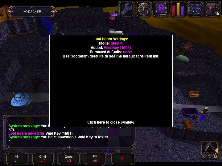 Rare drop beam settings in the current Voidscape client.