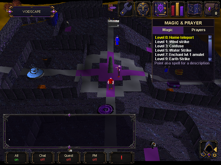Magic and prayer interface in the current Voidscape client.