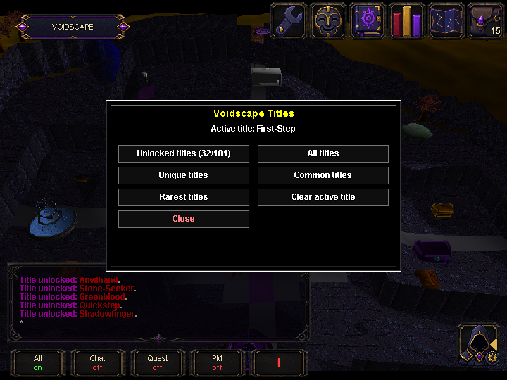 Player titles menu.