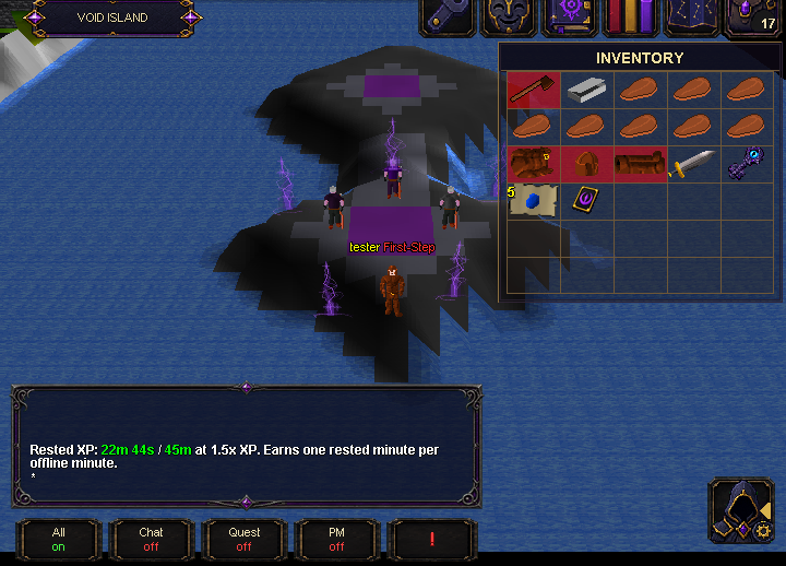 Rested XP command output in the current Voidscape client.
